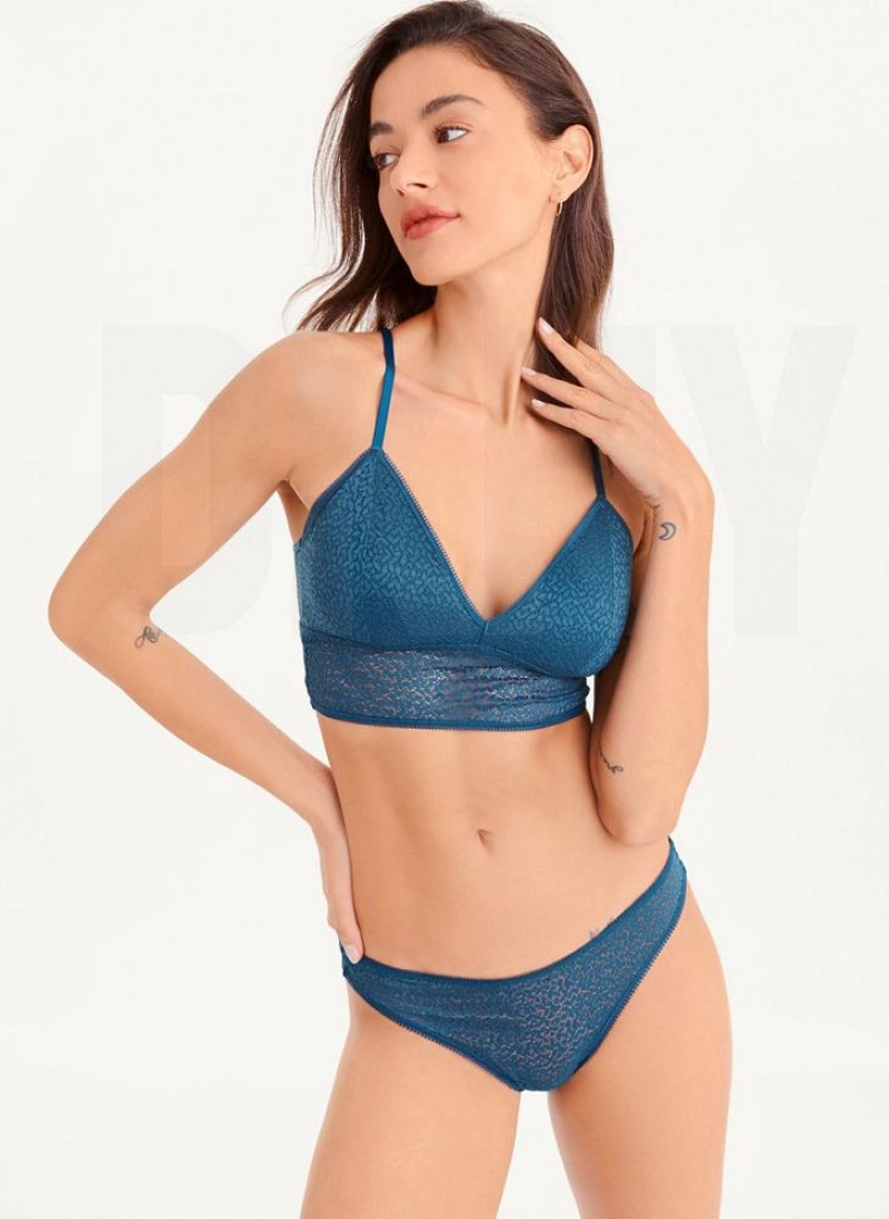 Navy DKNY Modern Lace Longline Racerback Women's Bralette | USA-D0219