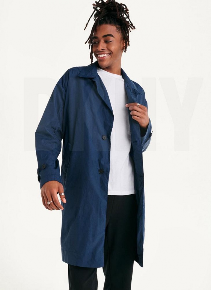Navy DKNY Nylon Collared Trench Men's Jackets | USA-D1139