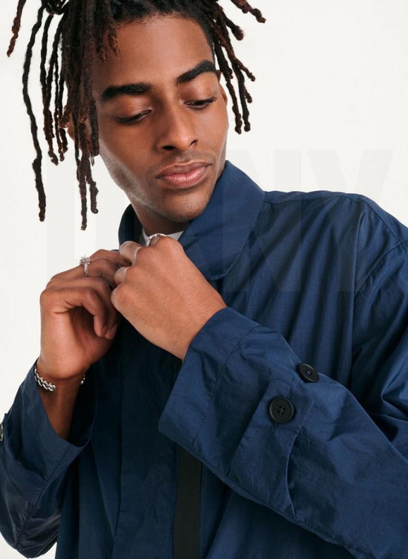 Navy DKNY Nylon Collared Trench Men's Jackets | USA-D1139