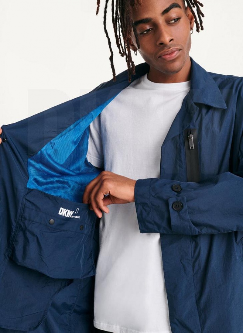 Navy DKNY Nylon Collared Trench Men's Jackets | USA-D1139
