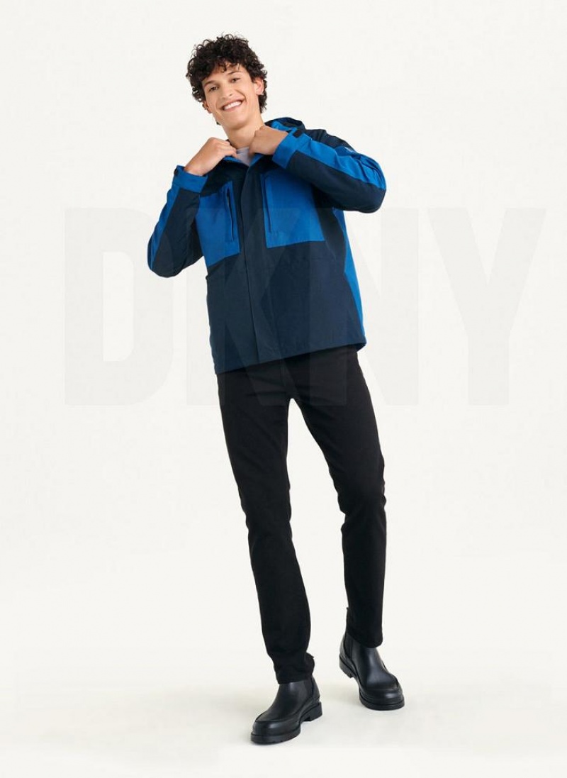 Navy DKNY Nylon Colorblock Four-Pocket Hooded Men's Jackets | USA-D0355