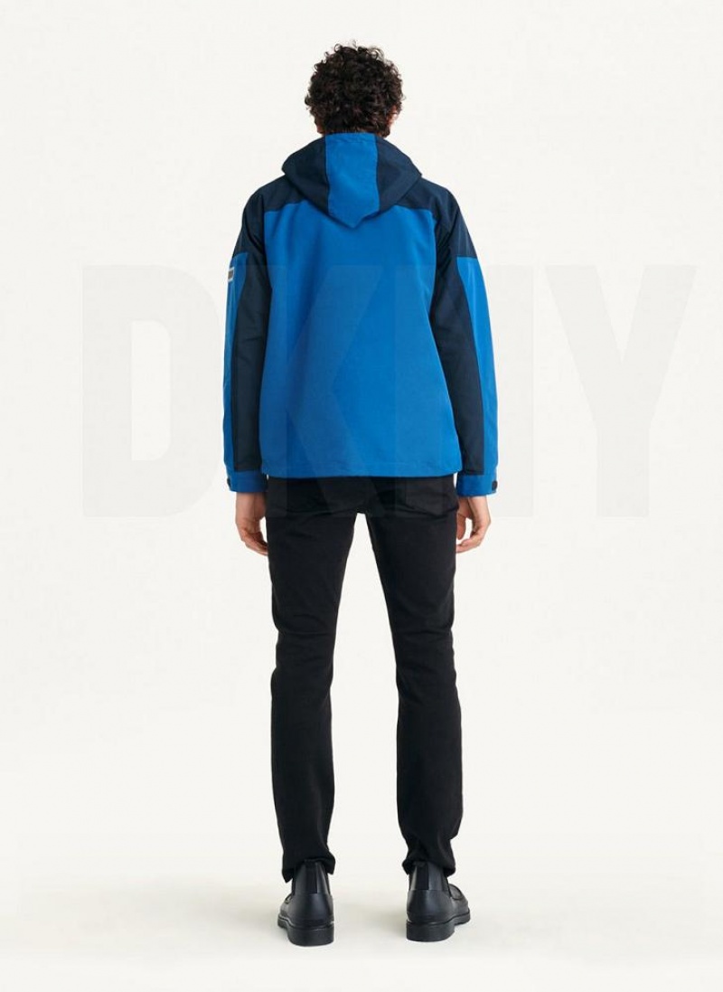 Navy DKNY Nylon Colorblock Four-Pocket Hooded Men's Jackets | USA-D0355