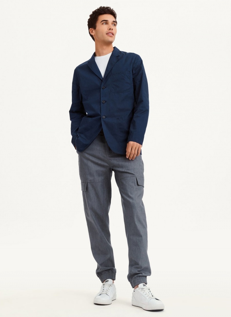 Navy DKNY Poplin Men's Blazers | USA-D0269