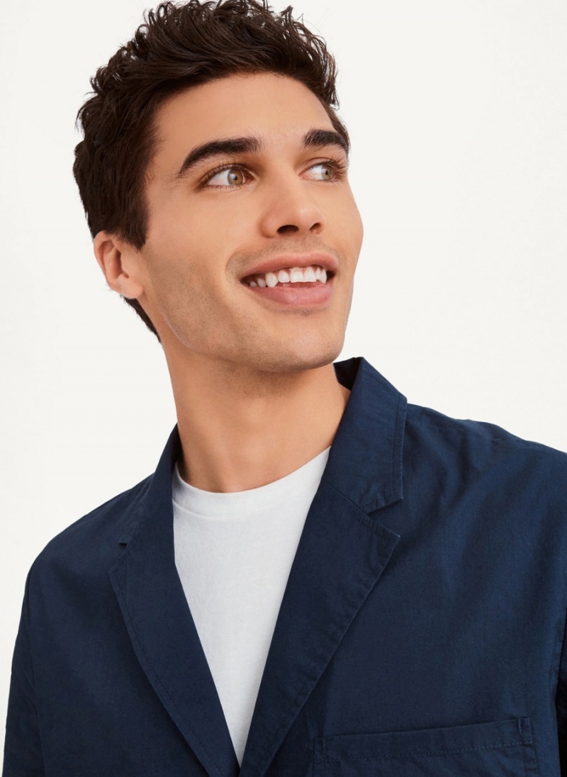 Navy DKNY Poplin Men's Blazers | USA-D0269