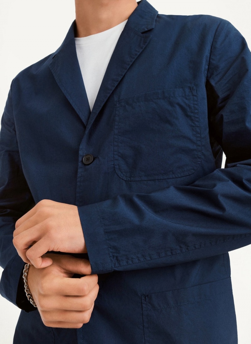 Navy DKNY Poplin Men's Blazers | USA-D0269