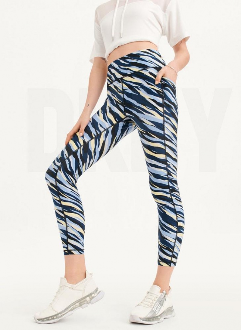 Navy DKNY Printed Women's Leggings | USA-D1558