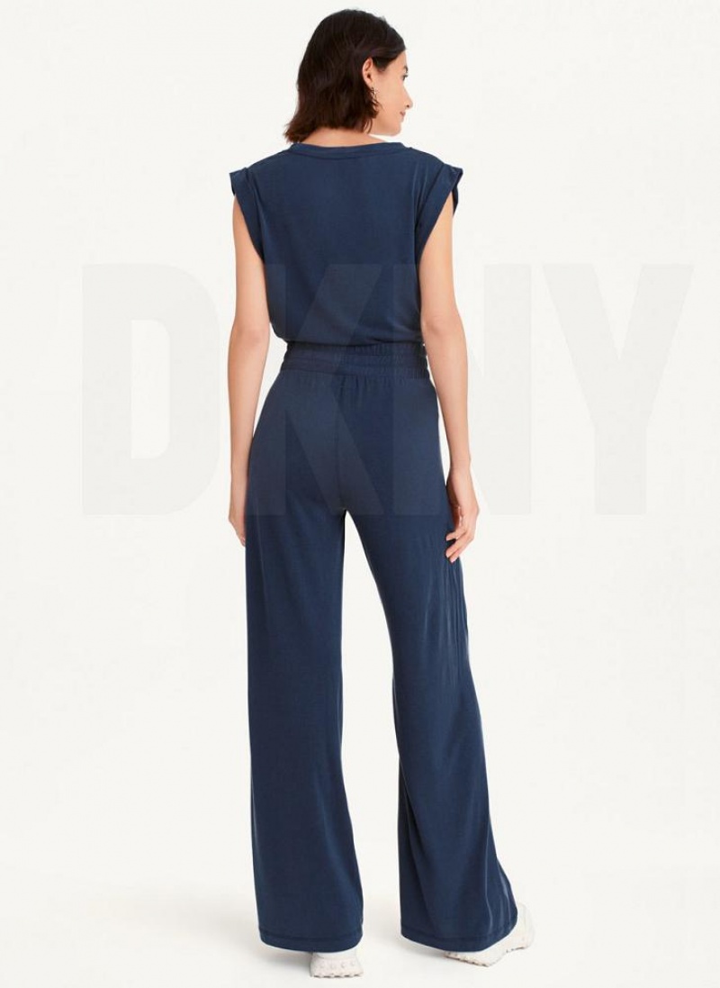 Navy DKNY Relaxed Wide Leg Women's Pants | USA-D0423