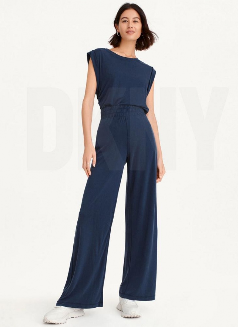 Navy DKNY Relaxed Wide Leg Women's Pants | USA-D0423