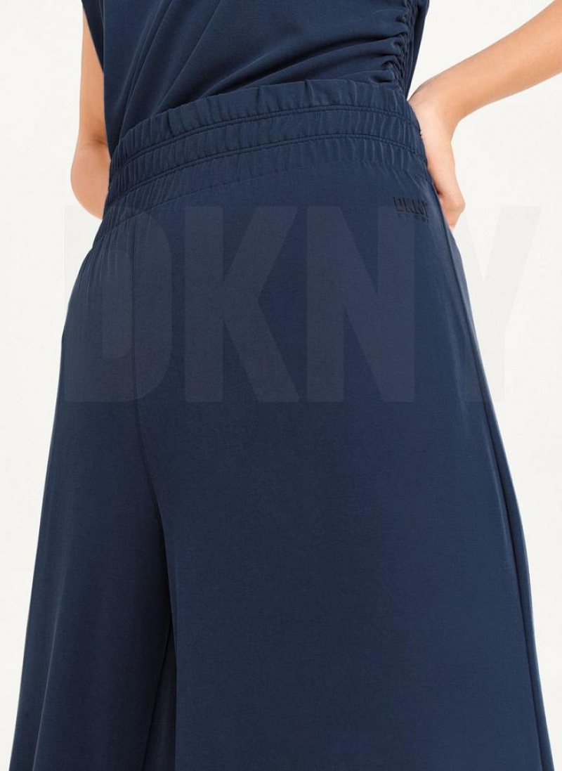 Navy DKNY Relaxed Wide Leg Women's Pants | USA-D0423