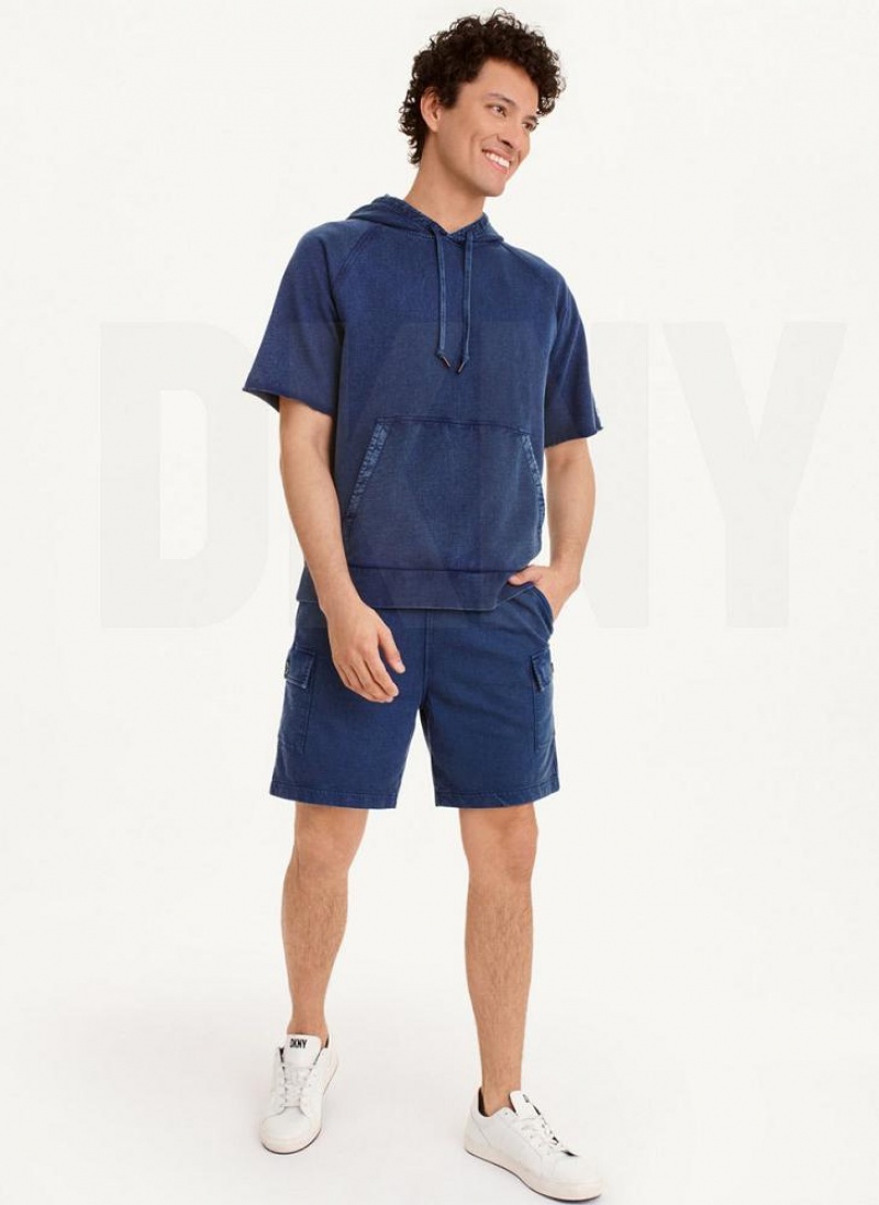 Navy DKNY Short Sleeve Pigment Dye Men's Hoodies | USA-D1666