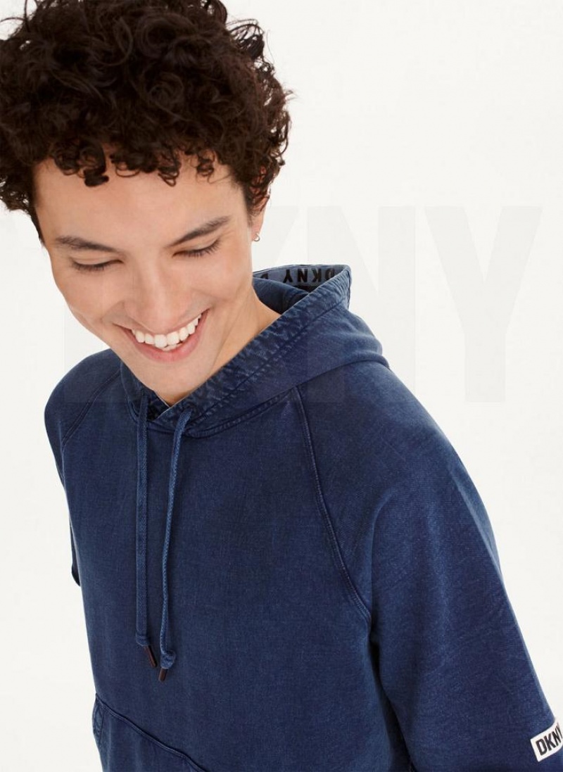 Navy DKNY Short Sleeve Pigment Dye Men's Hoodies | USA-D1666