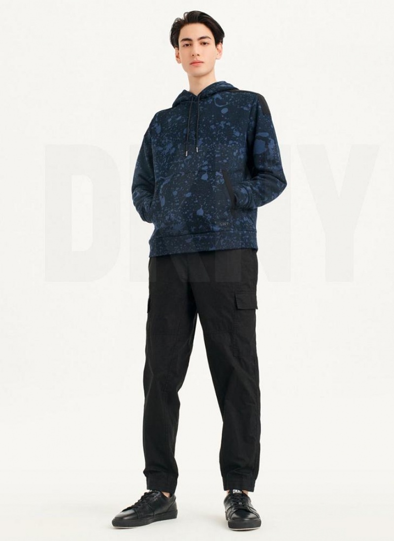 Navy DKNY Splat Print Terry Men's Hoodies | USA-D0579