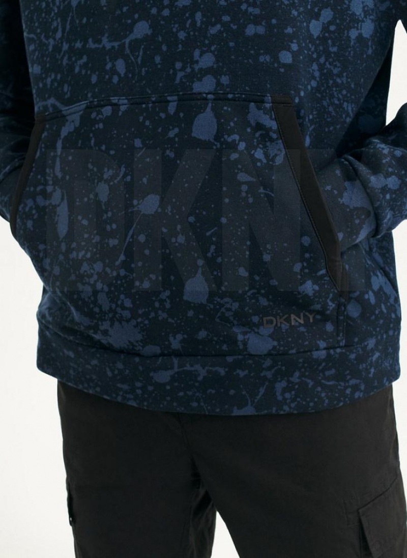 Navy DKNY Splat Print Terry Men's Hoodies | USA-D0579