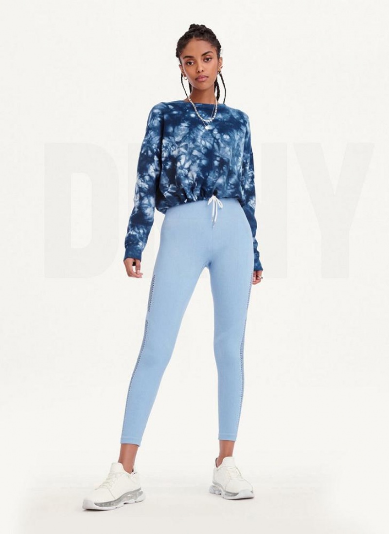 Navy DKNY Tie Dye Crew Neck Pullover With Tie Women's Sweatshirts | USA-D0987