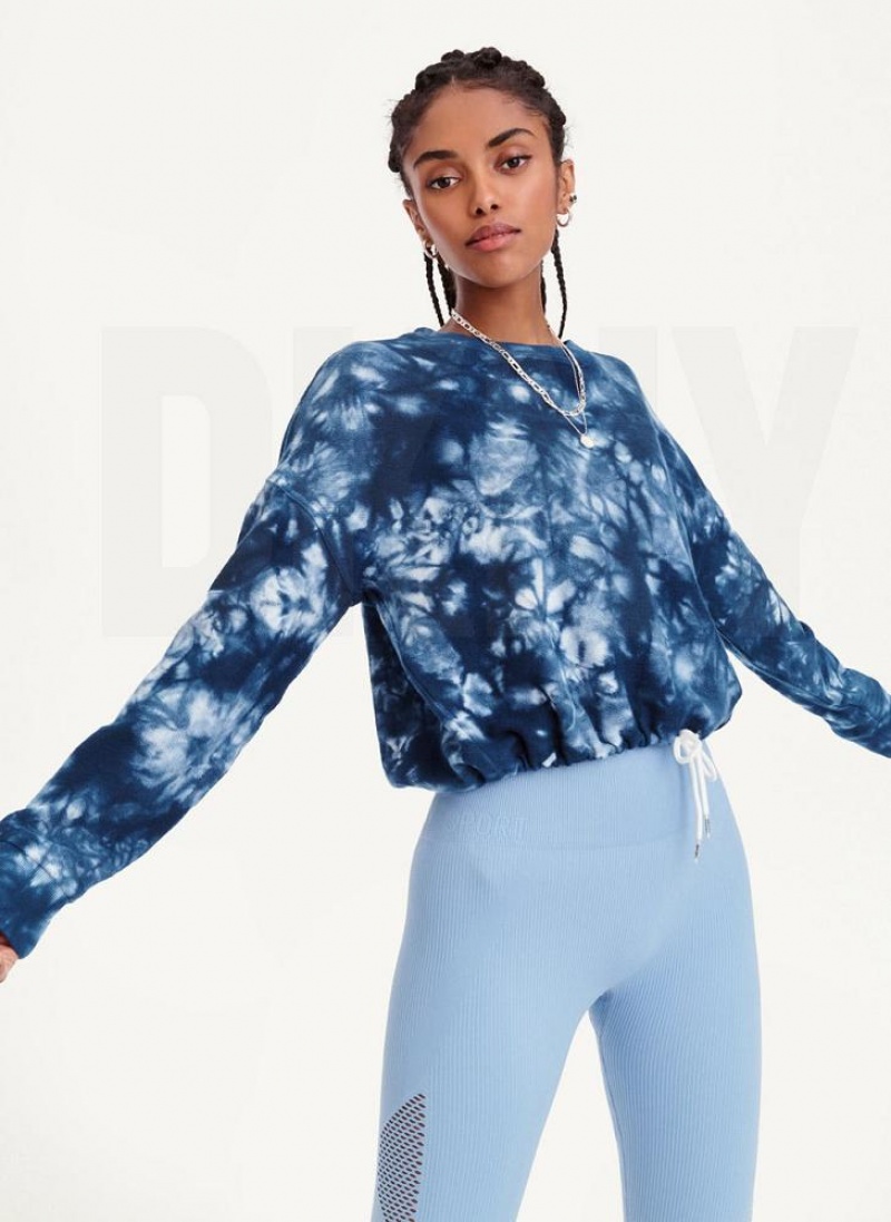 Navy DKNY Tie Dye Crew Neck Pullover With Tie Women's Sweatshirts | USA-D0987