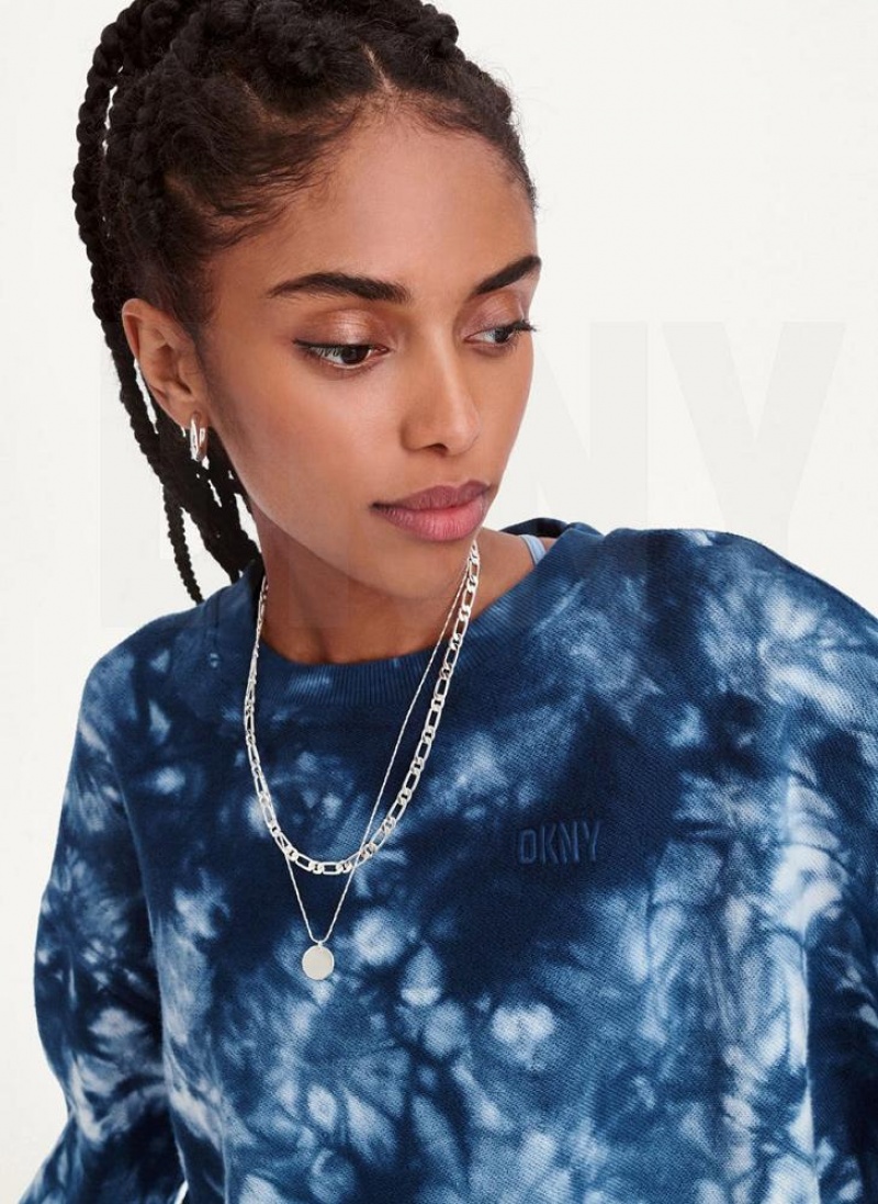 Navy DKNY Tie Dye Crew Neck Pullover With Tie Women's Sweatshirts | USA-D0987