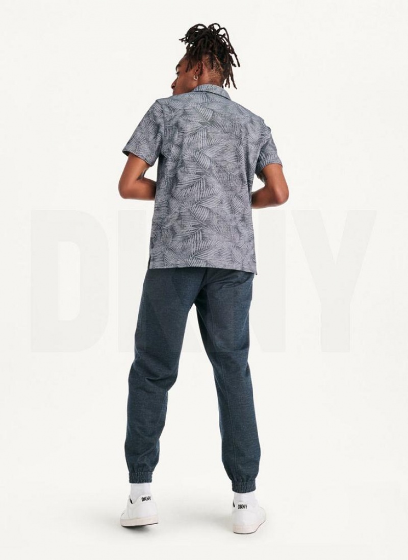 Navy DKNY Tropical Knit Jacquard Men's Polo Shirts | USA-D1821