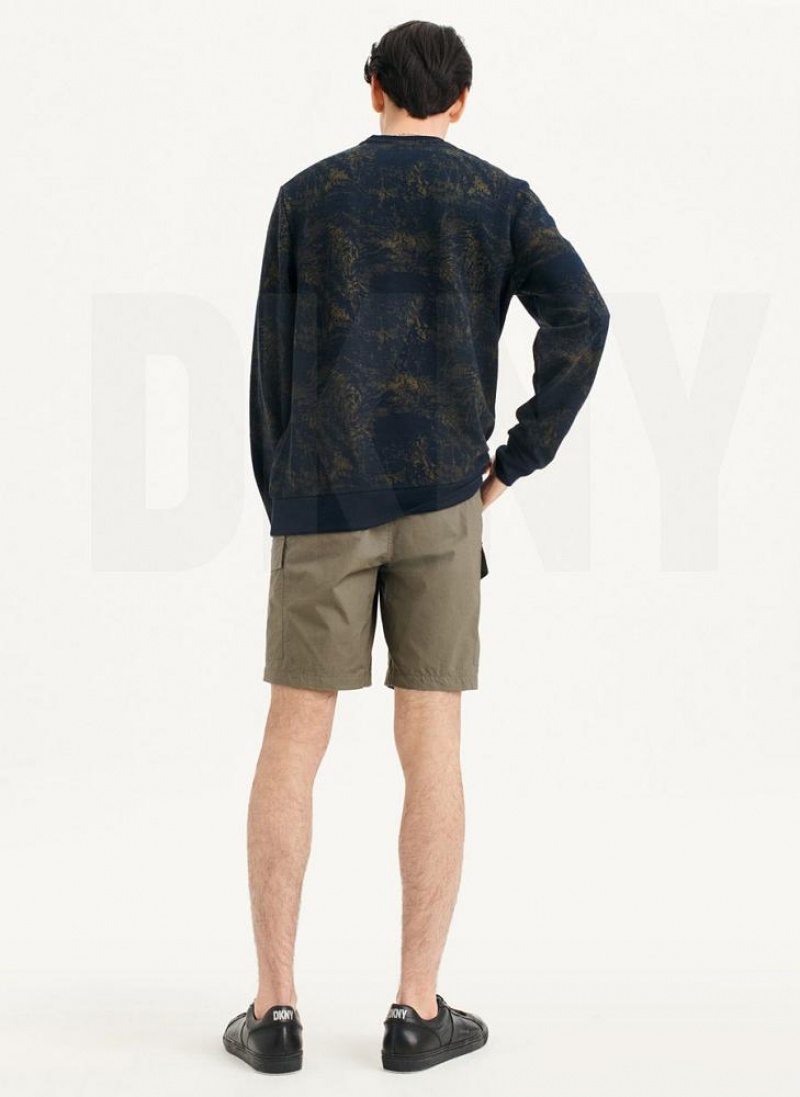 Navy DKNY Tropical Knit Mixed Media Crewneck Men's Sweatshirts | USA-D1114
