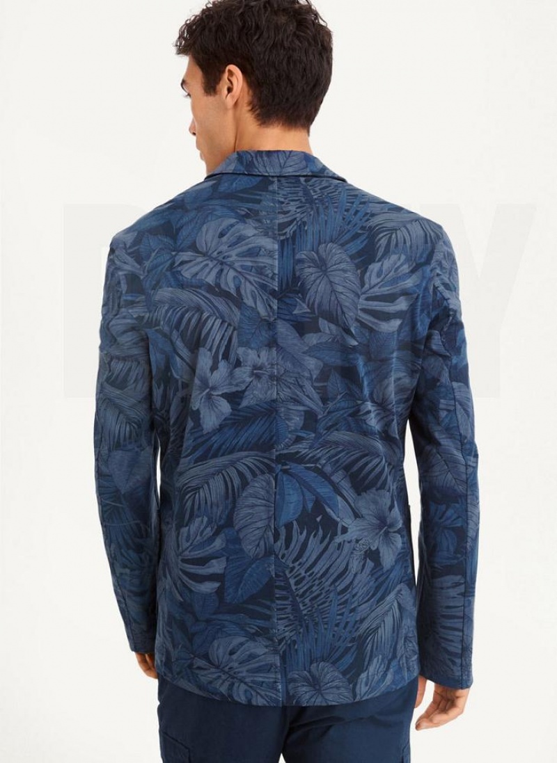 Navy DKNY Tropical Print Men's Blazers | USA-D1545