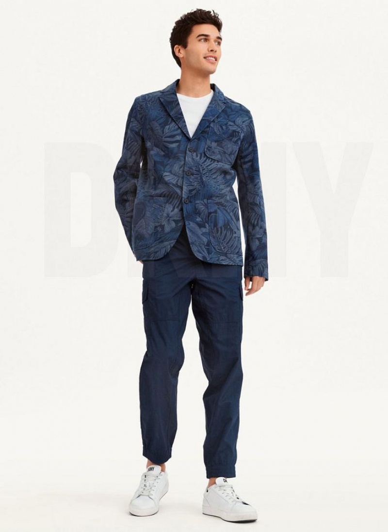 Navy DKNY Tropical Print Men's Blazers | USA-D1545
