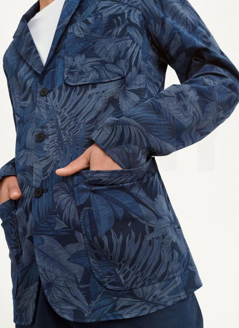Navy DKNY Tropical Print Men's Blazers | USA-D1545