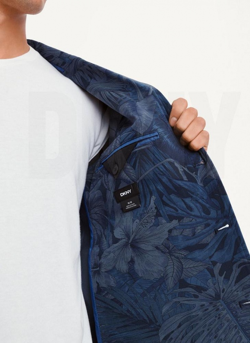 Navy DKNY Tropical Print Men's Blazers | USA-D1545