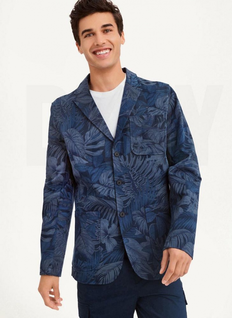 Navy DKNY Tropical Print Men\'s Blazers | USA-D1545