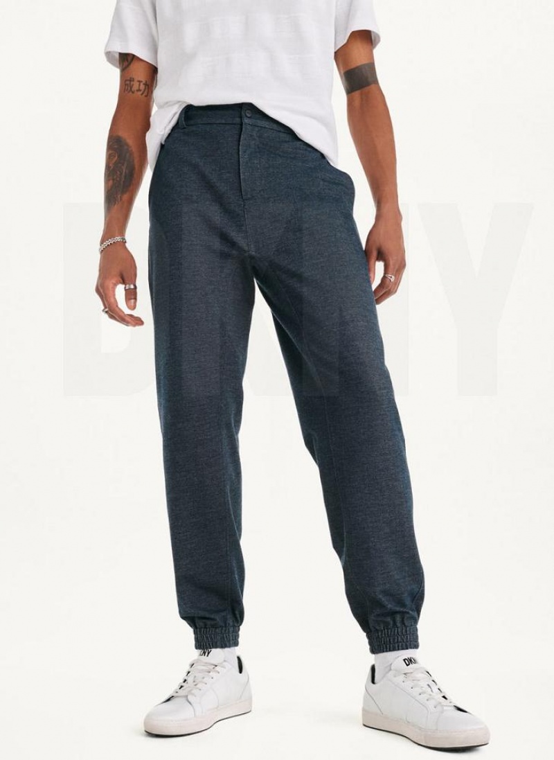 Navy DKNY Twill Knit Men\'s Joggers | USA-D0824