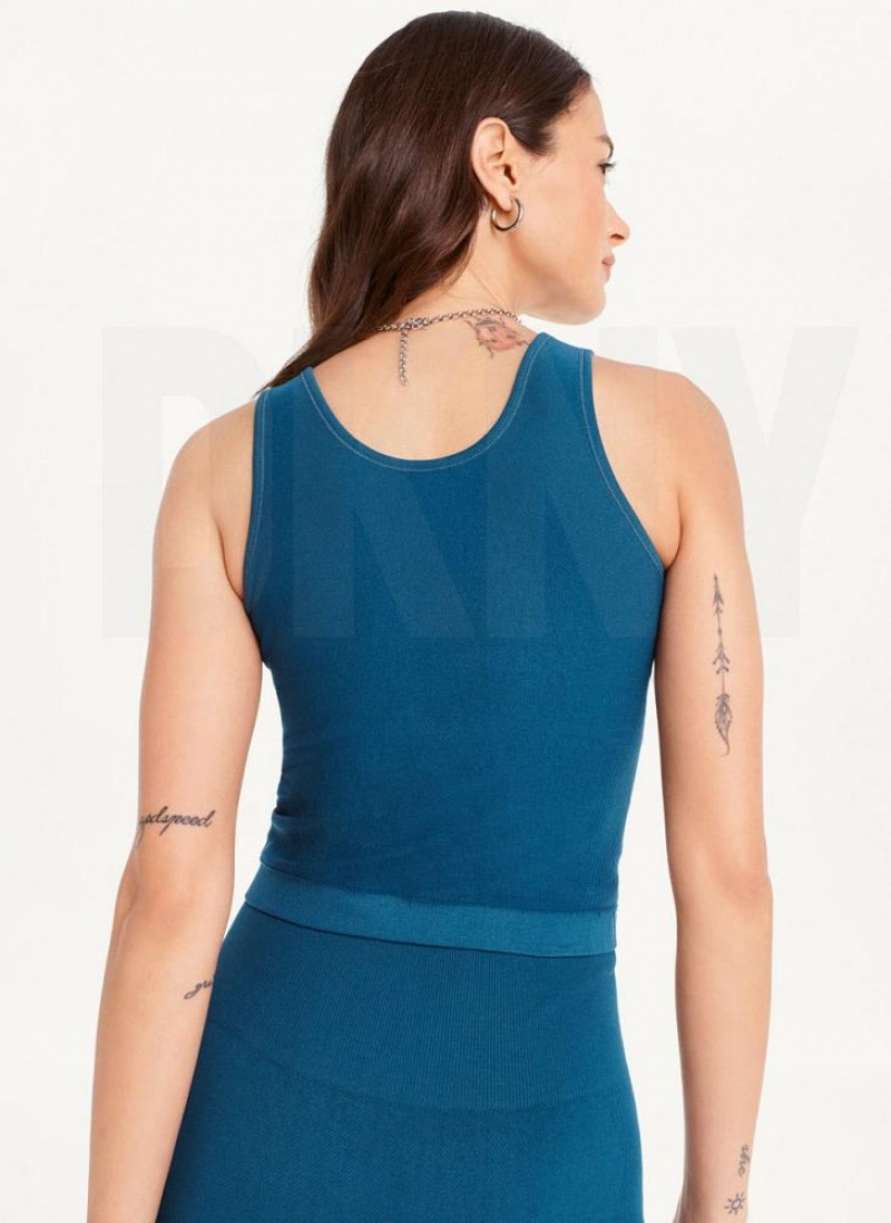 Navy DKNY Twill Seamless Scoop Neck Women's Tank Tops | USA-D1343