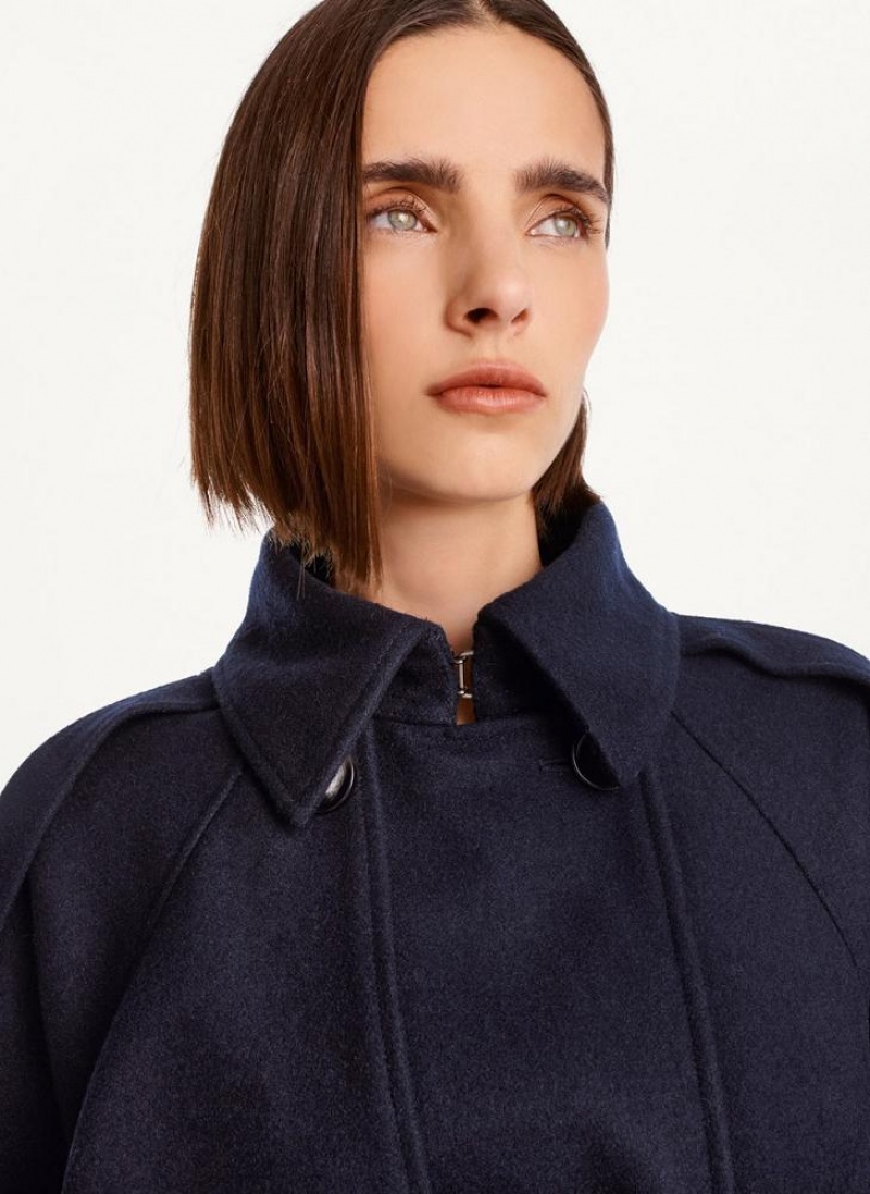 Navy DKNY Wool Trench With Belt Women's Coats | USA-D1367