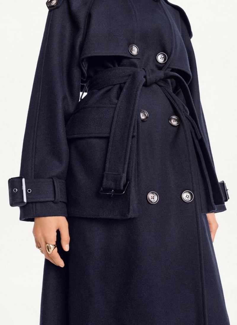 Navy DKNY Wool Trench With Belt Women's Coats | USA-D1367