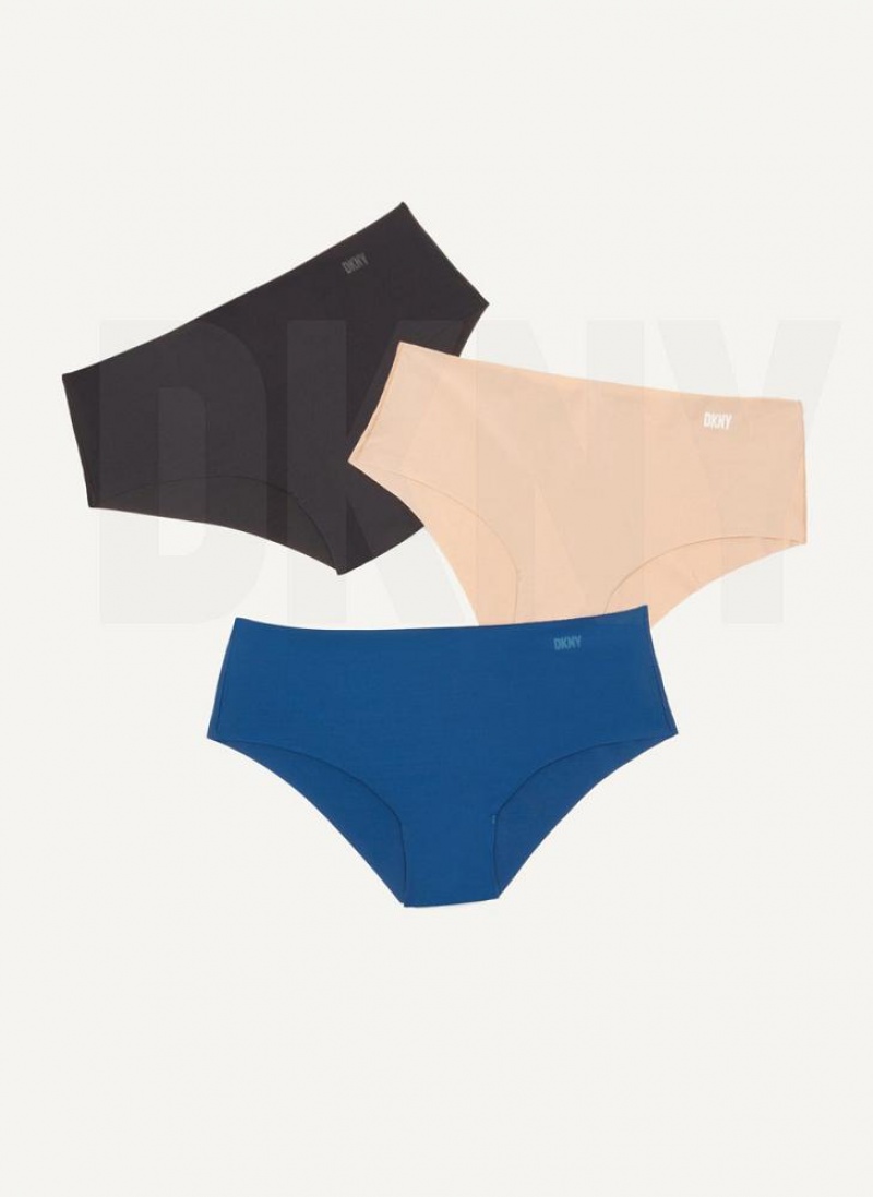 Navy Multicolor DKNY 3 Pack Hipster Women\'s Panties | USA-D0421