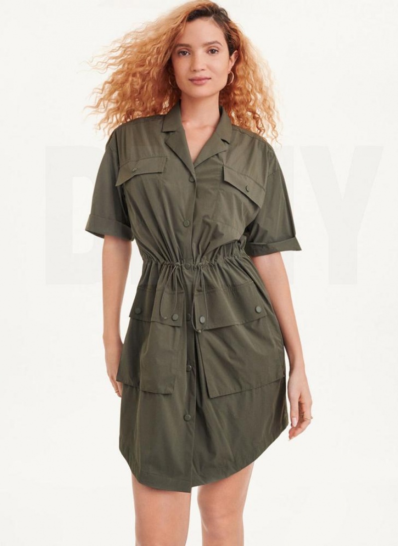 Olive DKNY 4 Pocket Women\'s Dresses | USA-D0649