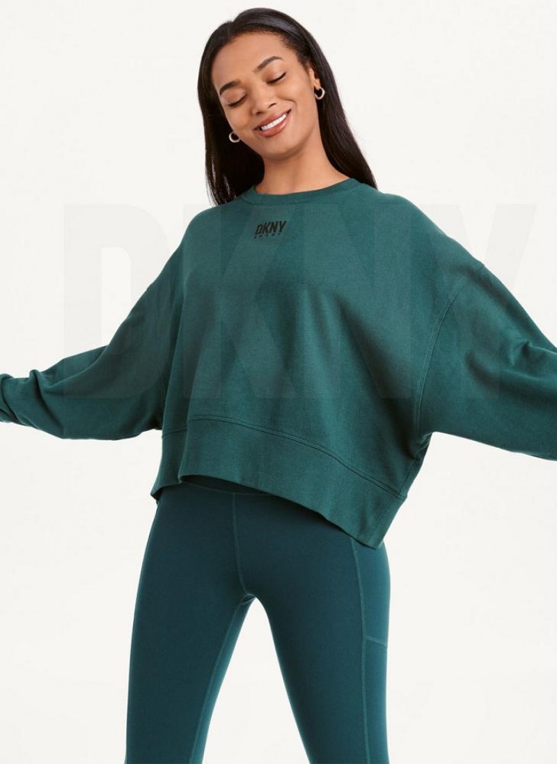 Olive DKNY Balance Oversized Crewneck Pullover Women's Sweatshirts | USA-D0762