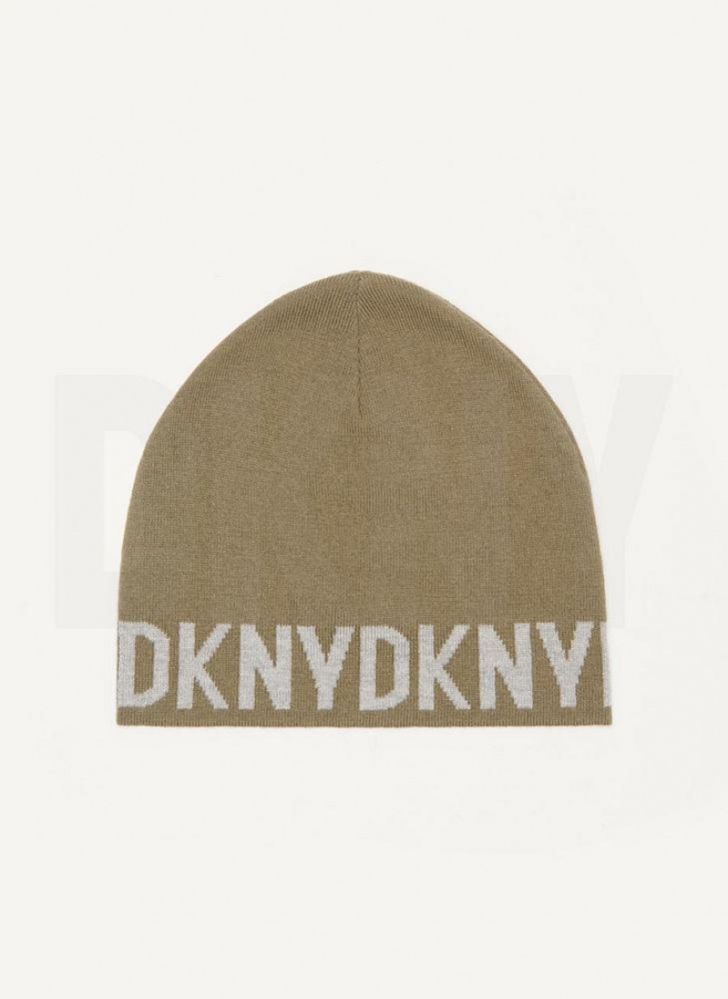 Olive DKNY Brim Logo Men's Beanie | USA-D1648