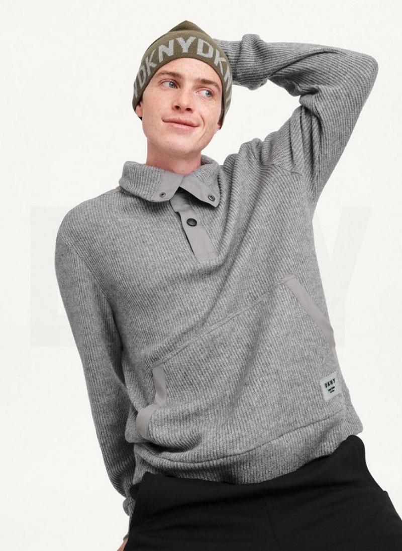 Olive DKNY Brim Logo Men's Beanie | USA-D1648