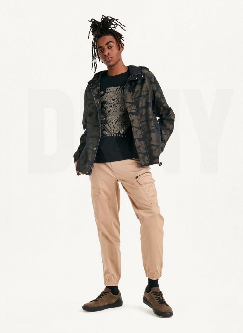 Olive DKNY Camo Hooded Men's Jackets | USA-D1813
