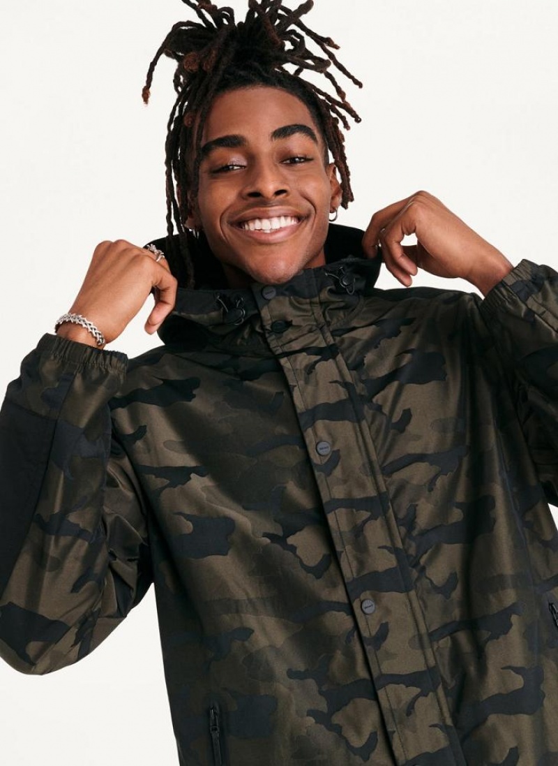 Olive DKNY Camo Hooded Men's Jackets | USA-D1813