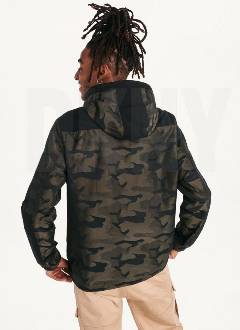 Olive DKNY Camo Hooded Men's Jackets | USA-D1813
