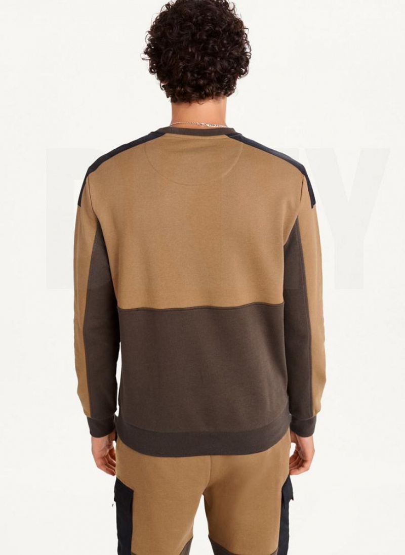 Olive DKNY Colorblock Crew With Cargo Pocket Men's Sweatshirts | USA-D0790