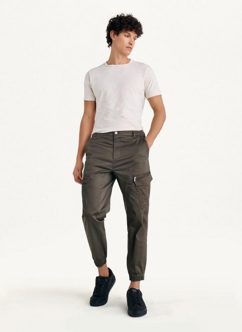 Olive DKNY Cotton Sateen Men's Joggers | USA-D0778