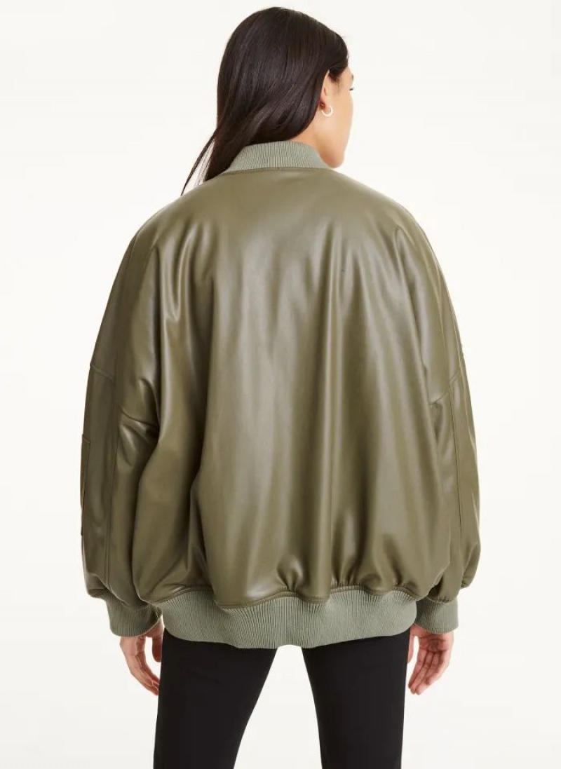 Olive DKNY Faux Leather Oversized Bomber Women's Jackets | USA-D0270