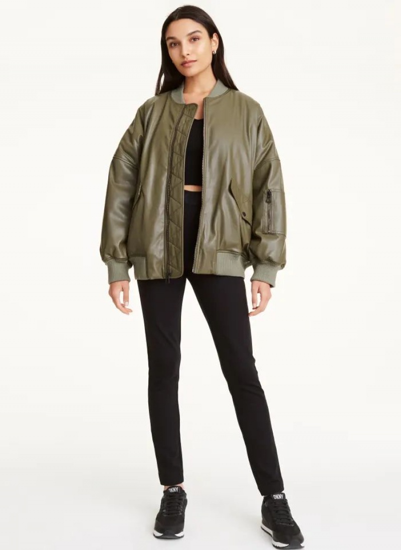 Olive DKNY Faux Leather Oversized Bomber Women's Jackets | USA-D0270