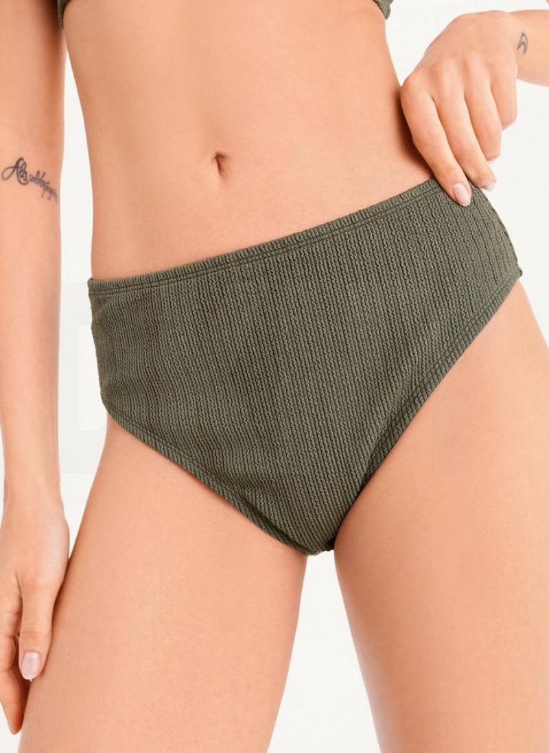 Olive DKNY High Waisted Women\'s Bikini Bottom | USA-D0492