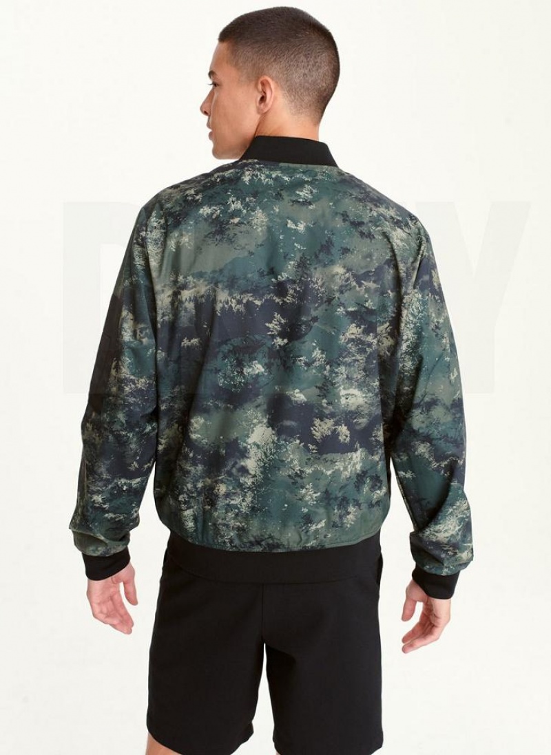 Olive DKNY Leaf Camo Bomber Men's Jackets | USA-D0994