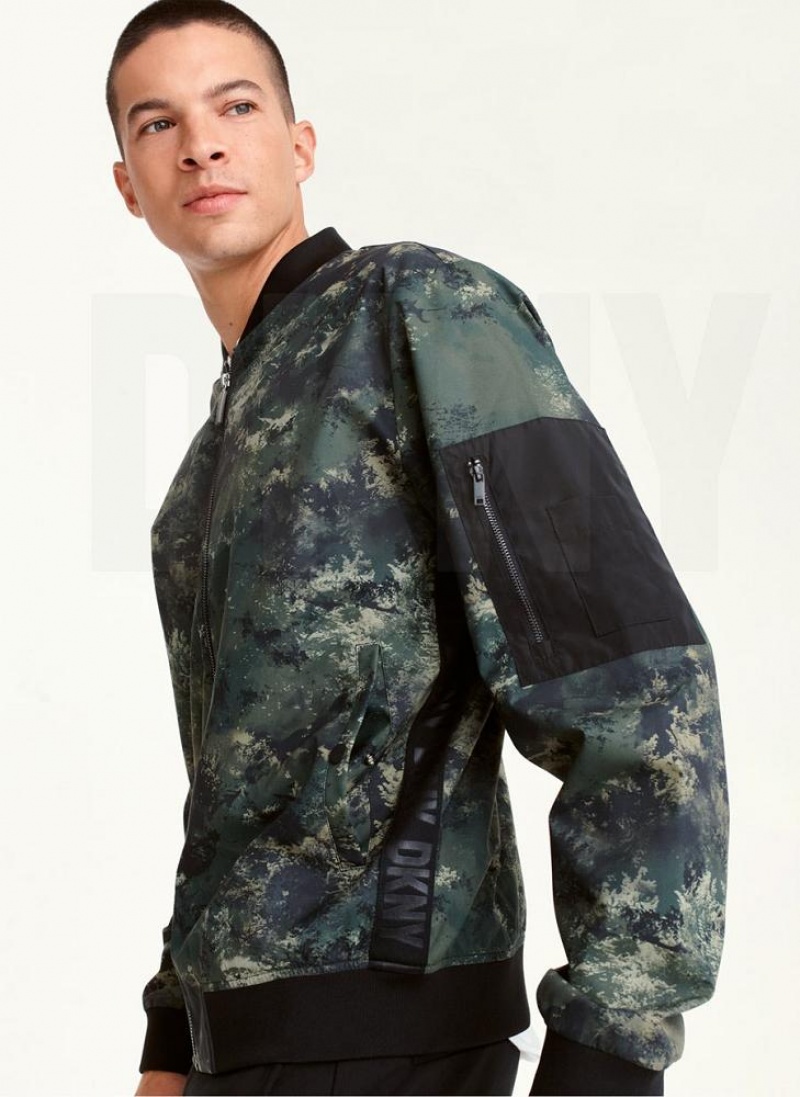 Olive DKNY Leaf Camo Bomber Men's Jackets | USA-D0994