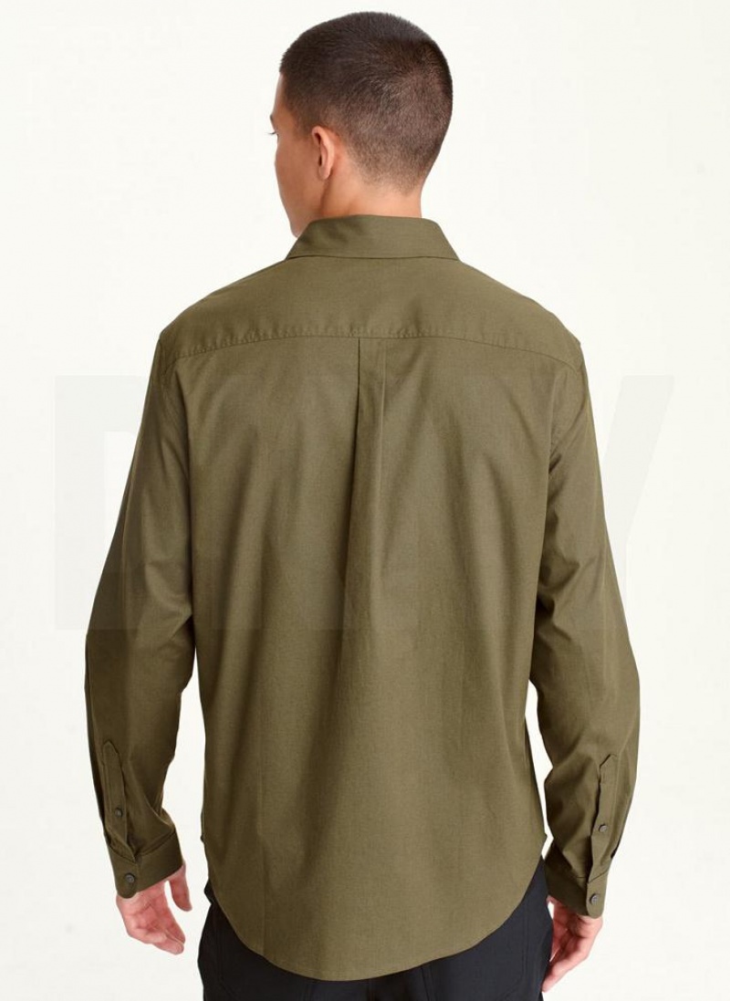 Olive DKNY Long Sleeve Button Down Men's Shirts | USA-D1602