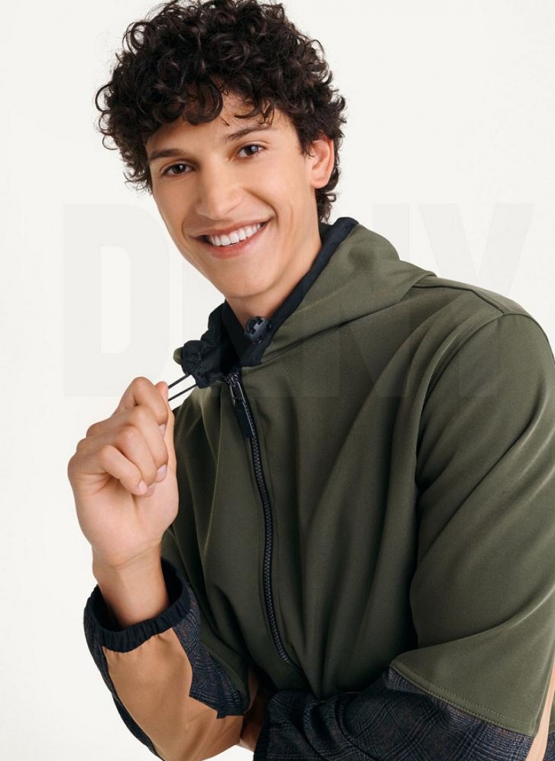 Olive DKNY Long Sleeve Mixed Media Hooded Men's Jackets | USA-D0245