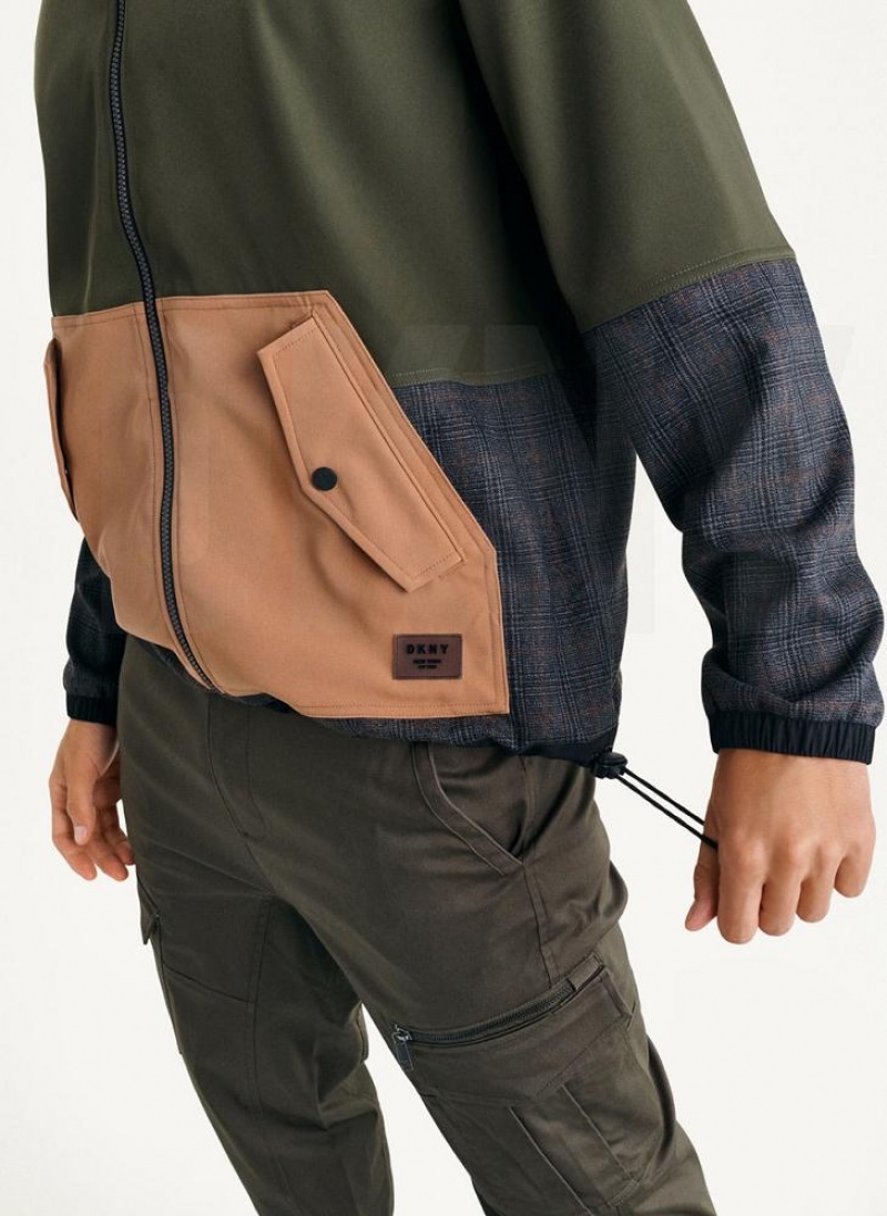 Olive DKNY Long Sleeve Mixed Media Hooded Men's Jackets | USA-D0245