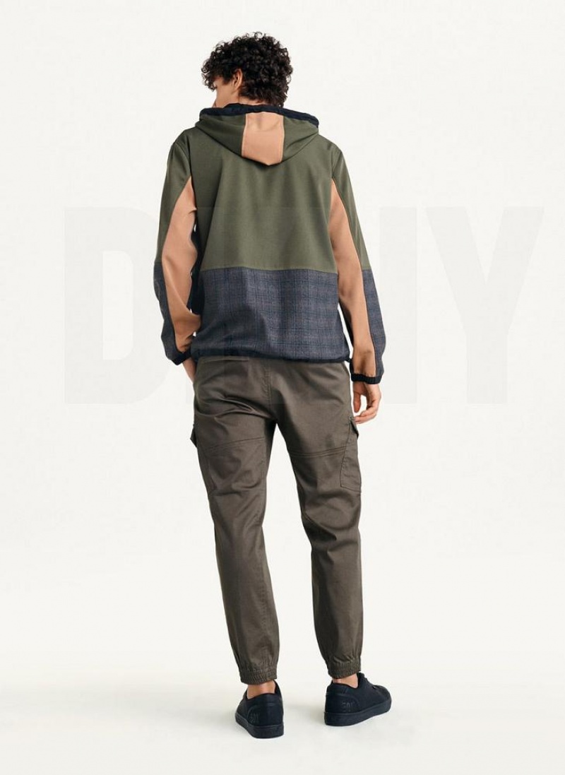 Olive DKNY Long Sleeve Mixed Media Hooded Men's Jackets | USA-D0245
